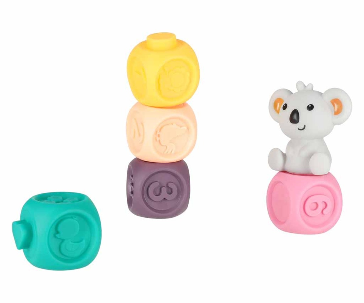 Pehmed sensoorsed püramiidiklotsid Koala – 13 osaline ja erinevad värvilised klotsid.