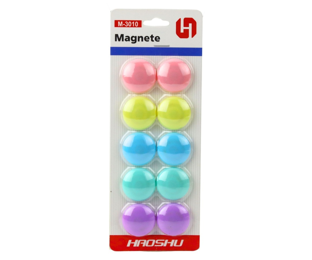 Värvilised magnetid 3cm – 10tk, kenasti pakendatud ja esitletud erinevates värvitoonides.