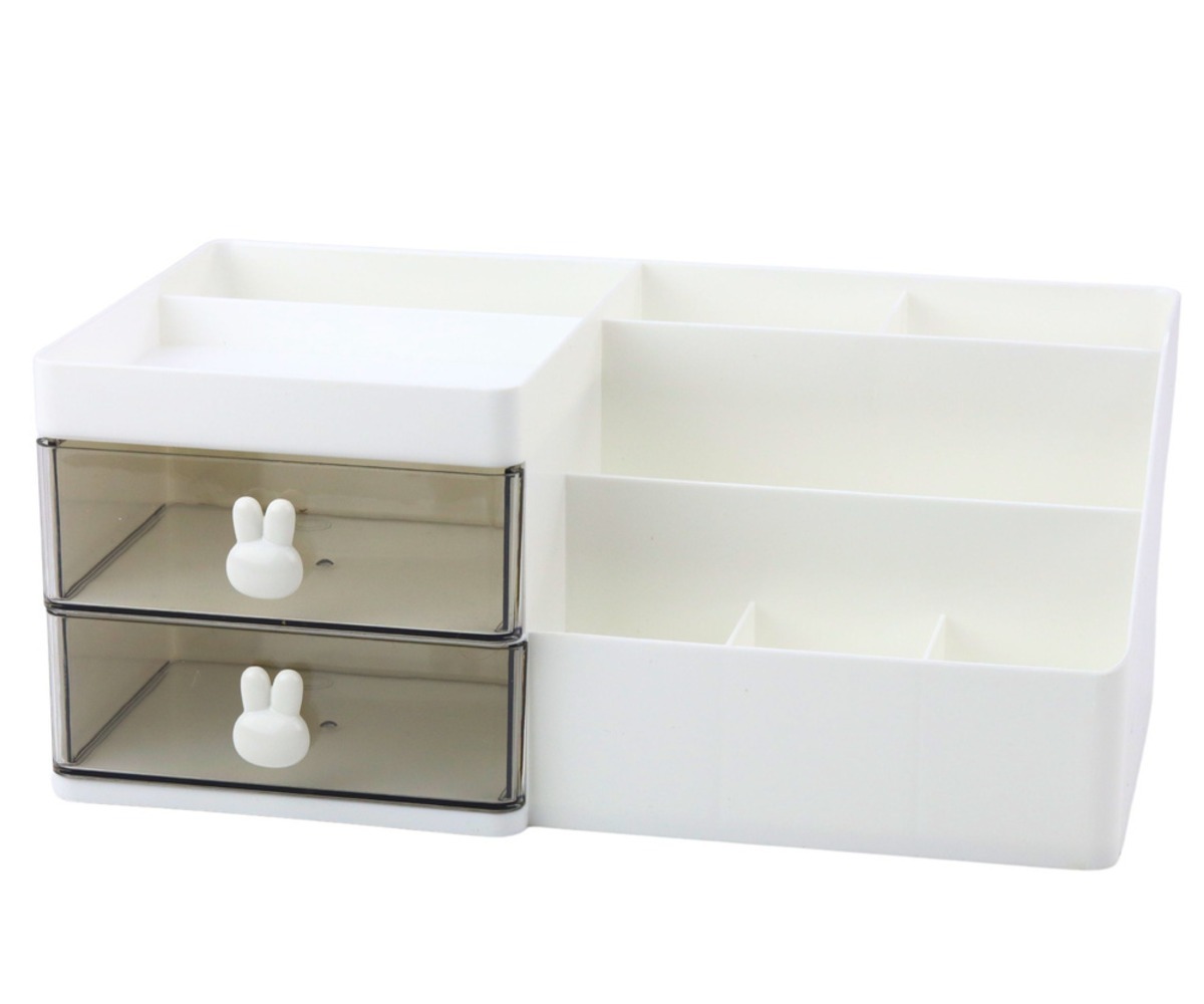 Lauaorganiseerija sahtlite ja lahtritega 28,5×17×12cm - valge, korraldab teie kirjutuslauda.