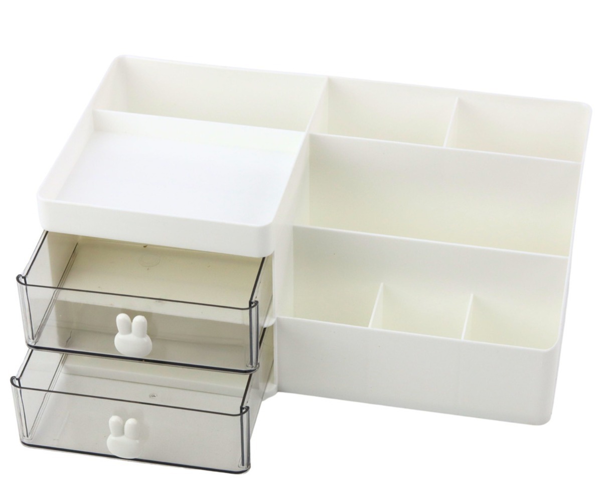 Lauaorganiseerija sahtlite ja lahtritega 28,5×17×12cm - valge, praktiline lahendus asjade hoidmiseks.