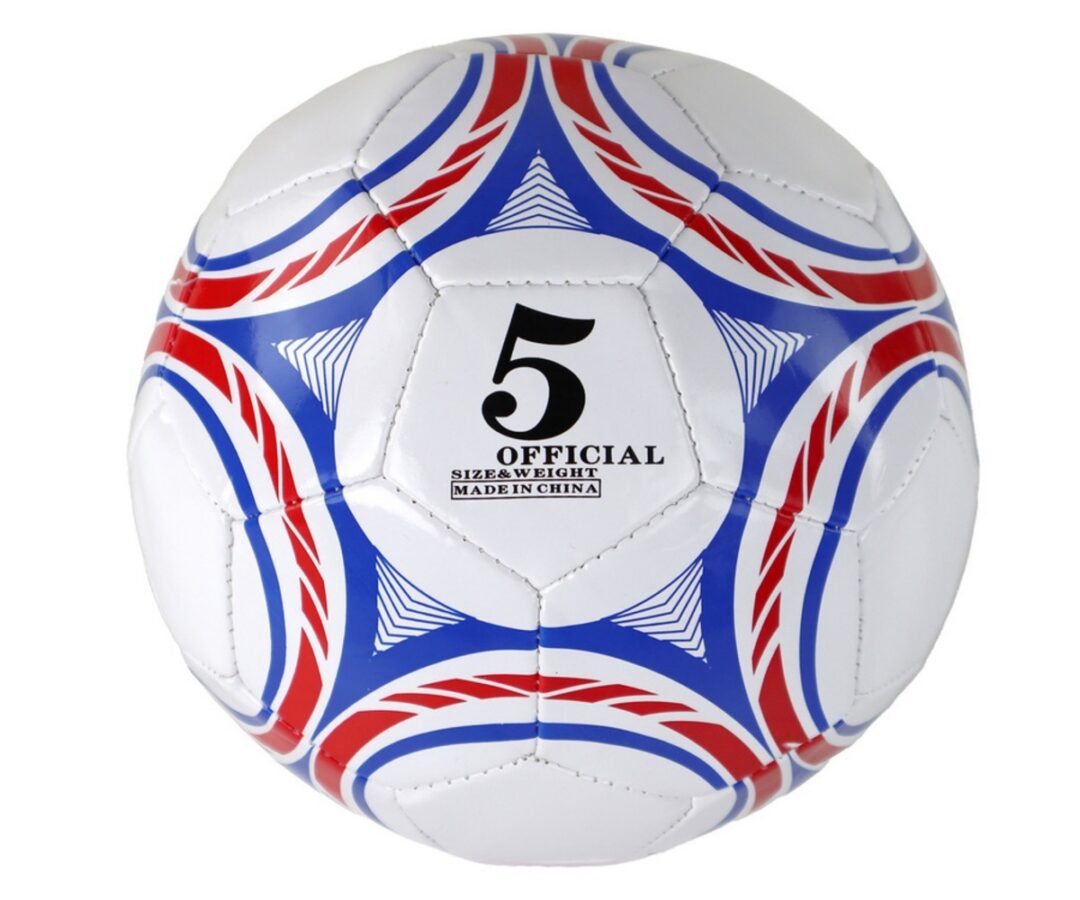 Jalgpall suurus 5 (24cm) - valge/sinine/punane koos detailidega