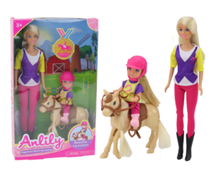Anlily nukkude komplekt lapse ja poniga – hobusefarm (3+) pakend, näidates kahte nukku ja poni.