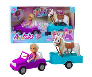 Nuku mängukomplekt auto - hobuse ja treileriga, näidatud pakendis