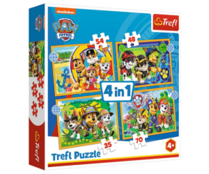 Pusle 4in1 Paw Patrol puhkus – Trefl (4+) pildil on neli erinevat pusletükki koos multikangelastega.