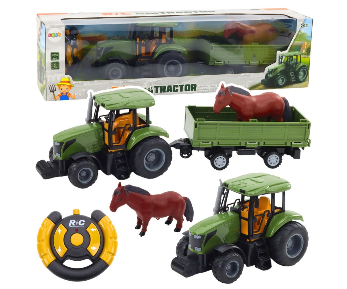 Kaugjuhitav traktor haagise ja hobusega ning puldiga