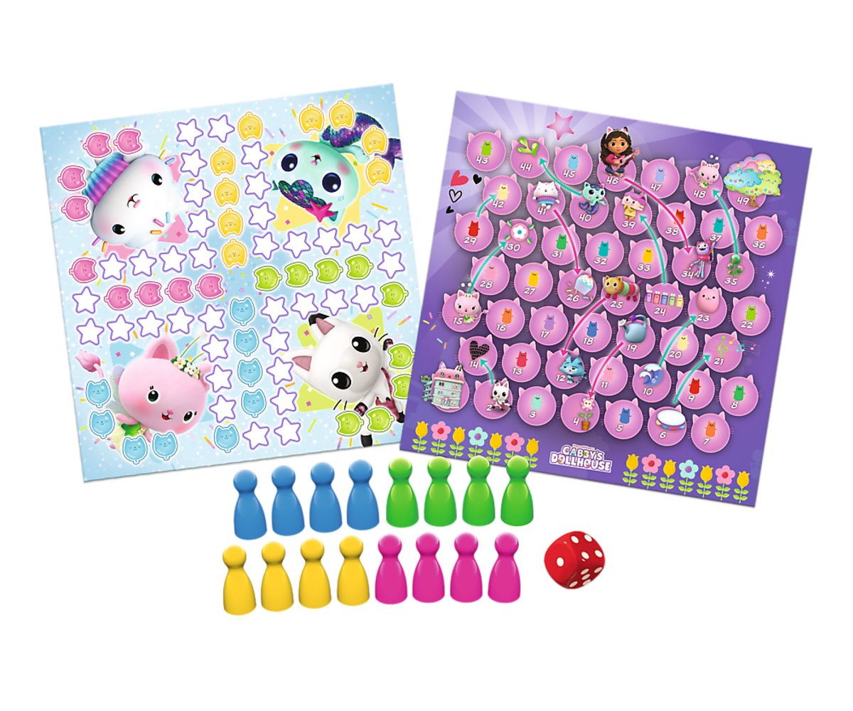 Lauamäng 2in1 Ludo ja Maod & Redelid mänguplaadid koos mänguklotside ja kuubiku mänguelementidega.