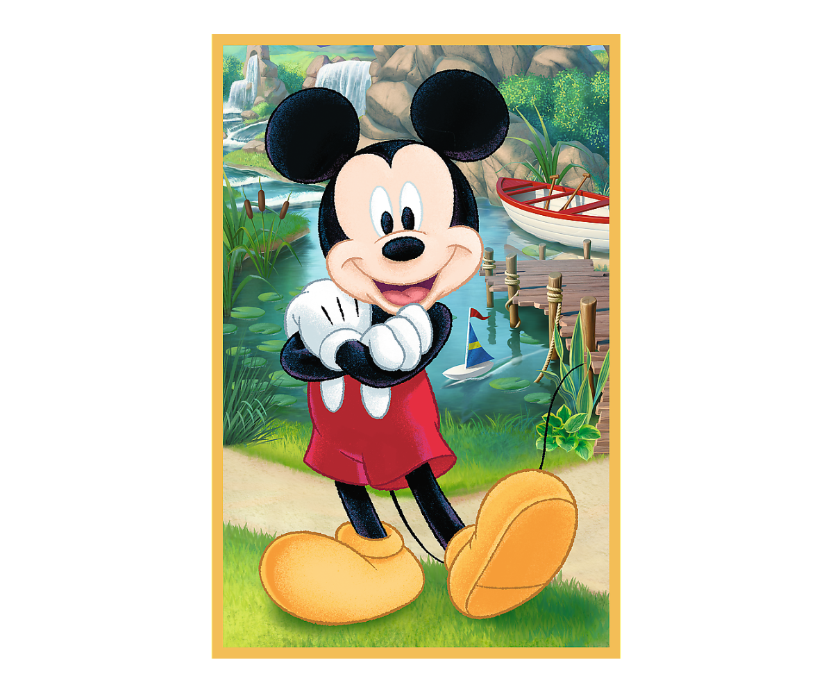 Mickey Mouse rõõmsalt suvekohas jalutamas. Pusle 3×50 Disney Mickey, Minnie ja Pluto puhkusel – Trefl.