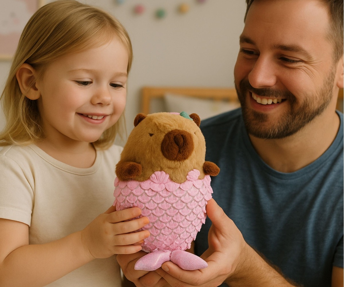 Pehme mänguasi Kapibaara merineitsi 28 cm – roosa isa ja lapsega