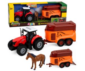 Traktor hobuseveotreileri komplekt, millel on hobune, helid ja tuled.