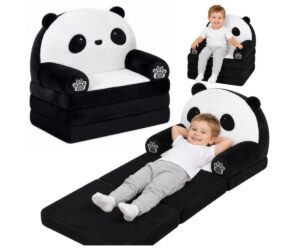 Laste tugitool 2in1 Panda - must-valge diivanvoodi, laps istub ees