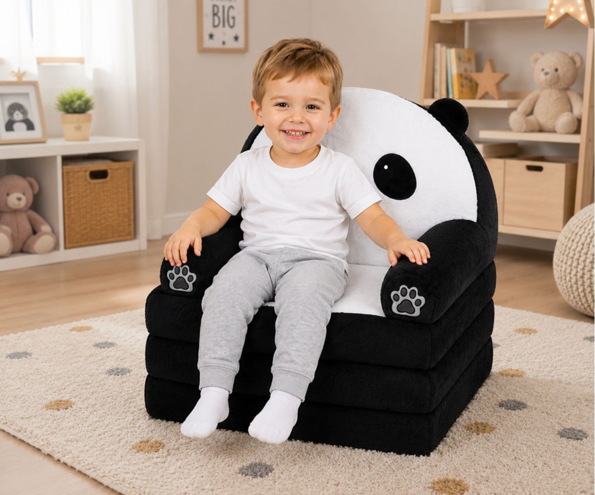 Lapse naeratav nägu must-valgel laste tugitoolil 2in1 Panda