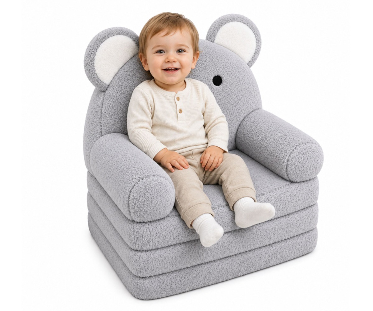 Laste tugitool 2in1 Koala, laps naeratab mugavas tugitoolis