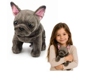 Pehme Prantsuse buldog 22cm – pruun kaisukoer, kaisukaru kätel.