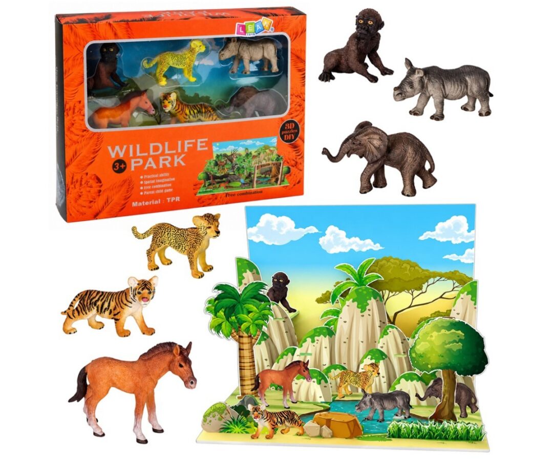 Metsloomade figuuride komplekt 3D looduspargiga – 6 looma koos loomade ja loodusmaastikuga