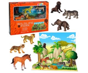 Metsloomade figuuride komplekt 3D looduspargiga – 6 looma koos loomade ja loodusmaastikuga
