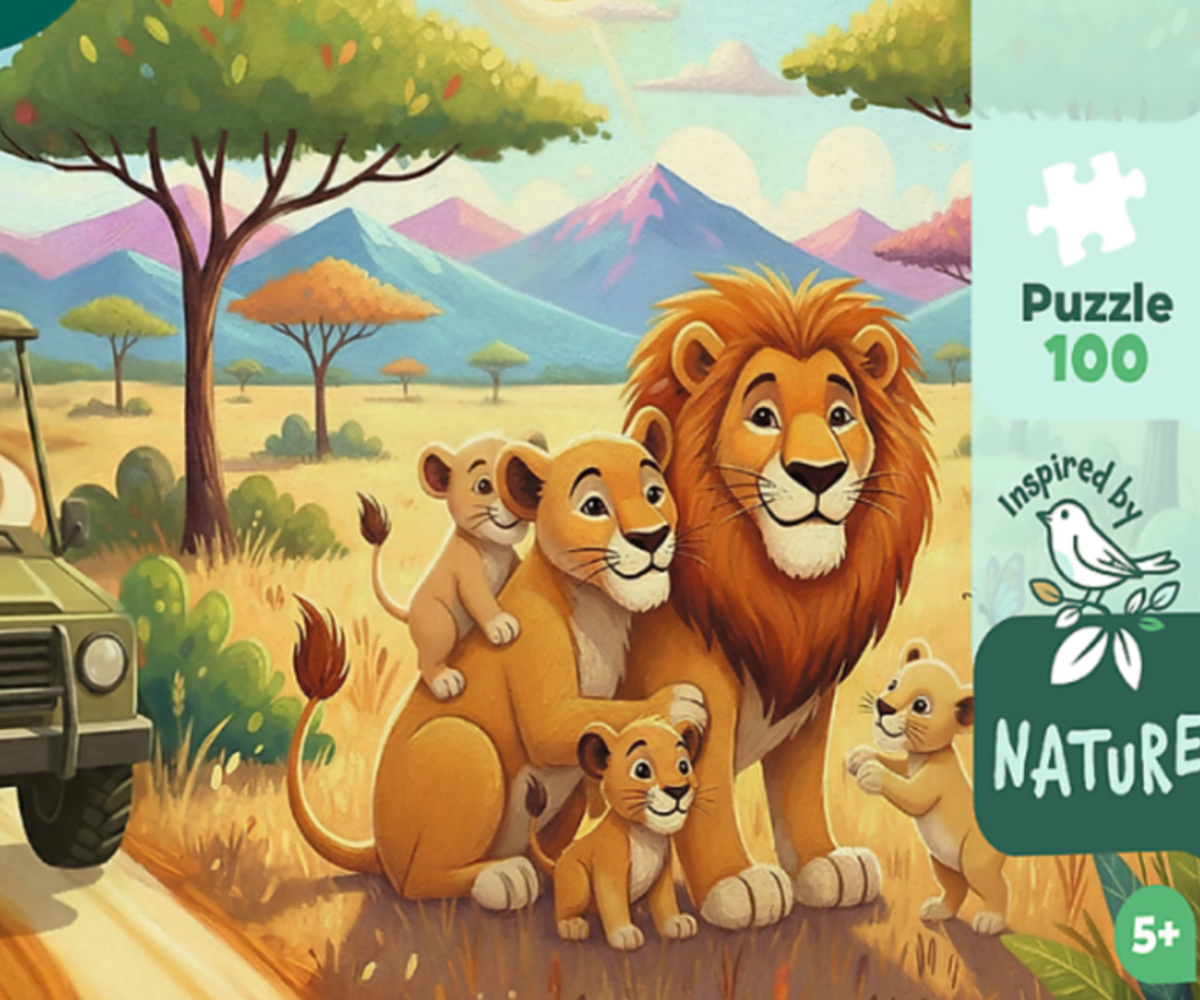 Pusle Lions – Treflik Family 100tk – Trefl 16593, lõvide ja nende poegadega maaliline stseen.