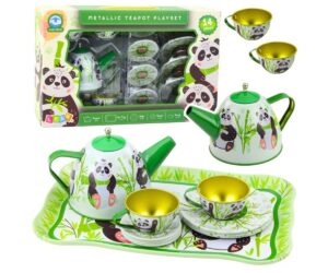 Metallist teeserviis lastele Panda - 14-osaline, sisaldab teekannu, tasside ja kandiku komplekti