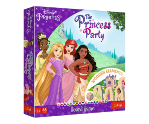 Lauamäng Disney Princess Party – Trefl (3+) karbi kujundus, kus on näha Disney printsessid