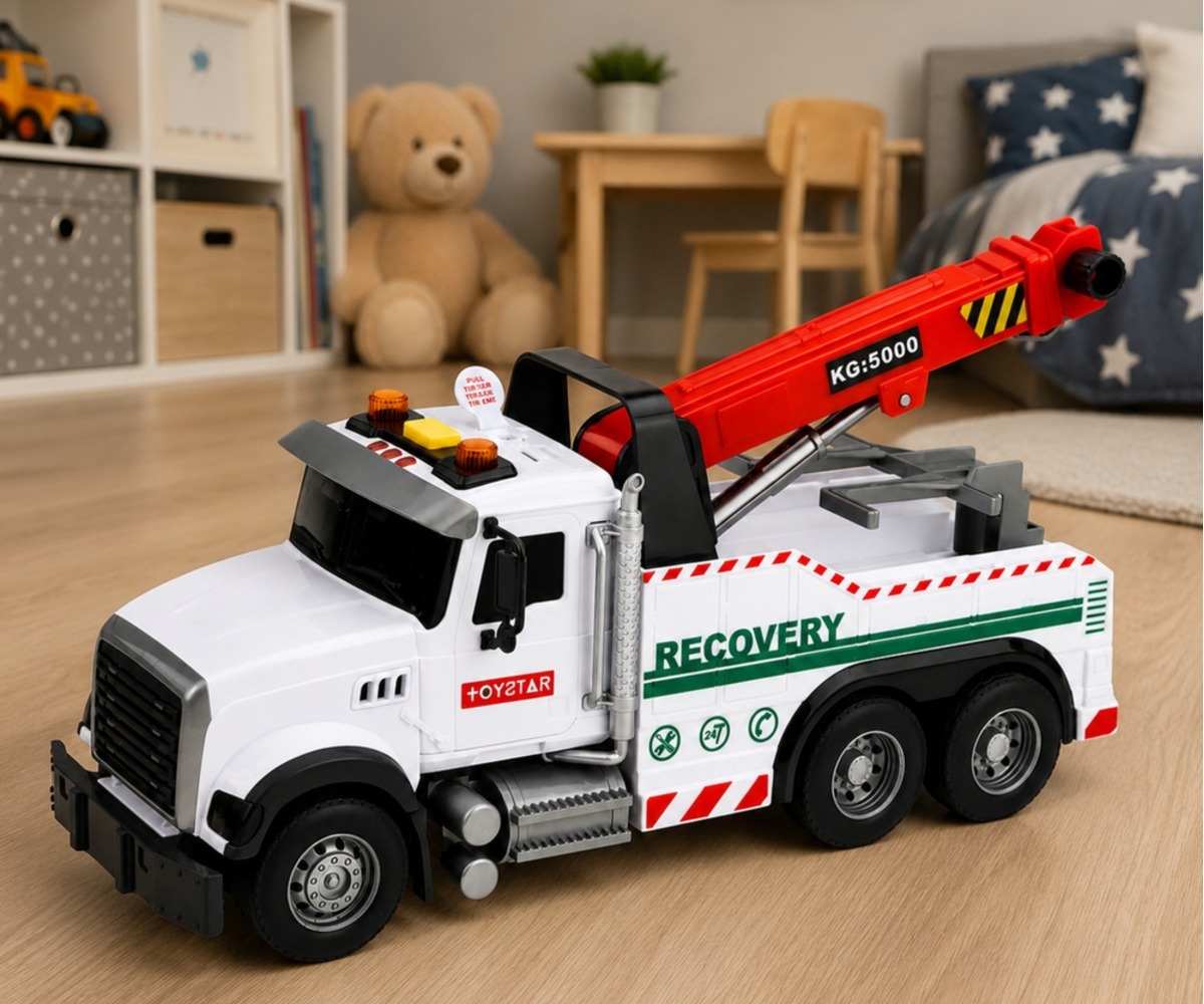 Mängu kraanaauto 28cm valguse ja heliga – liikuva kraanaga interjööri visuaal