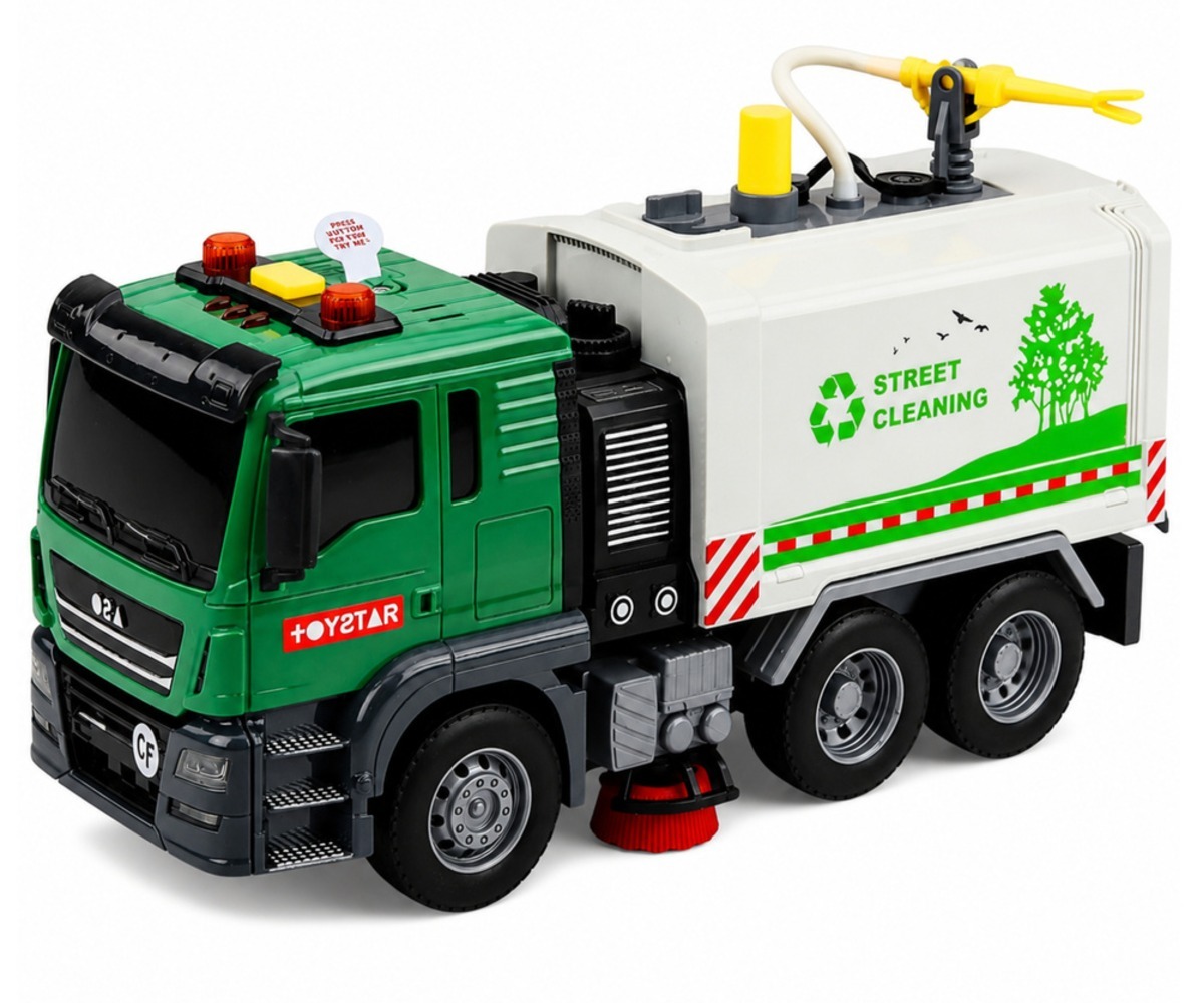 Tänavapuhastusauto 25cm – veefunktsiooni, mis näitab autot keerulisest vaatepunktist.
