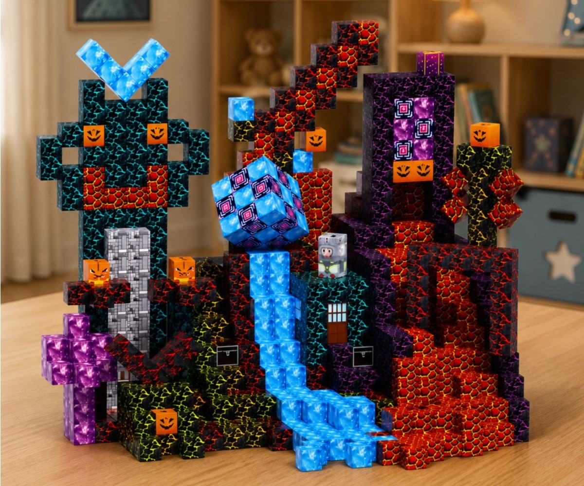Magnetklotsid Pixel Dark World – 100-osaline STEM ehituskomplekt mängu keskkonnas, loovus ja mängulisus.