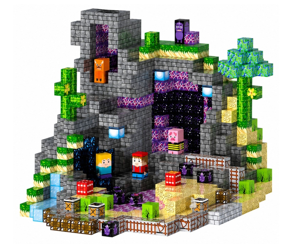 Loov ehitus koos Magnetklotsid Pixel – 100-osaline piksliklotside komplektiga.