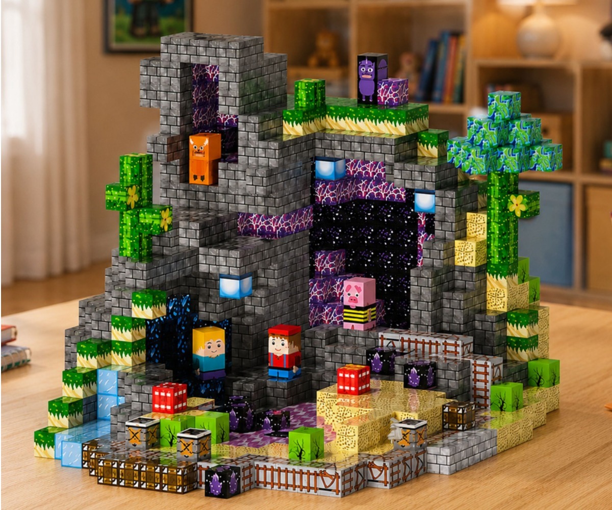 Magnetklotsid Pixel – 100-osaline piksliklotside komplekt toob mängu lauale värvilisi klotse.