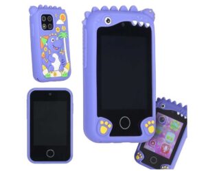 Laste nutitelefon kaamera ja mängudega Dino sinine – 8GB, värvikas telefon dinozauuri kujundusega.