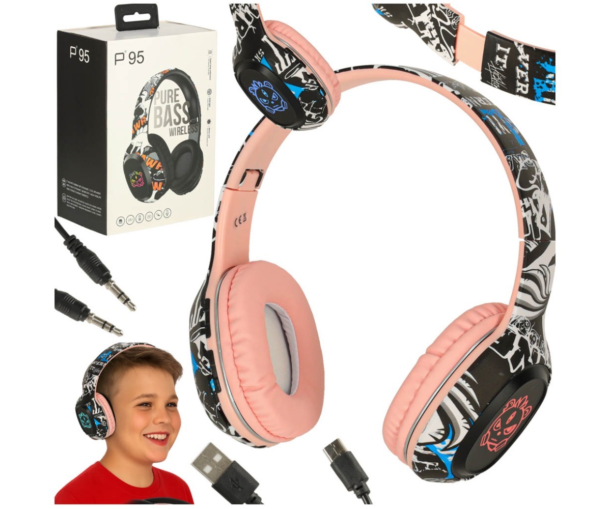 Juhtmevabad Bluetooth kõrvaklapid RGB-valgustusega – roosa koos pakendiga