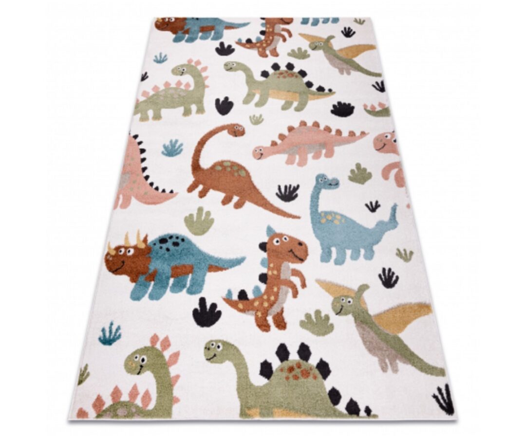 Lastetoa vaip FUN Dino kreemjas, värviline dinoosauride muster