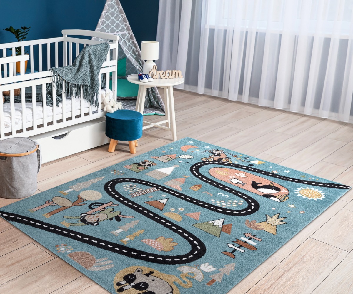 Lastetoa autovaip FUN Autotee - sinine, vaip koos mööbliga lastetoas