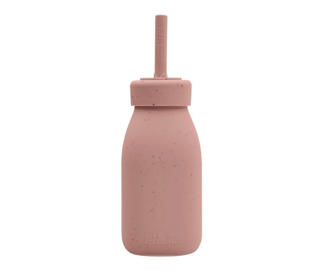 Laste joogipudel kõrrega Blush 200ml (1,5+), roosa silikoonpudeli disain