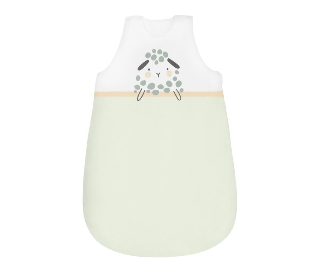 Beebi magamiskott Sleepy Sheep 1.8 TOG (0–6 kuud) roheline ja valge disain, mugav ja soe une jaoks.