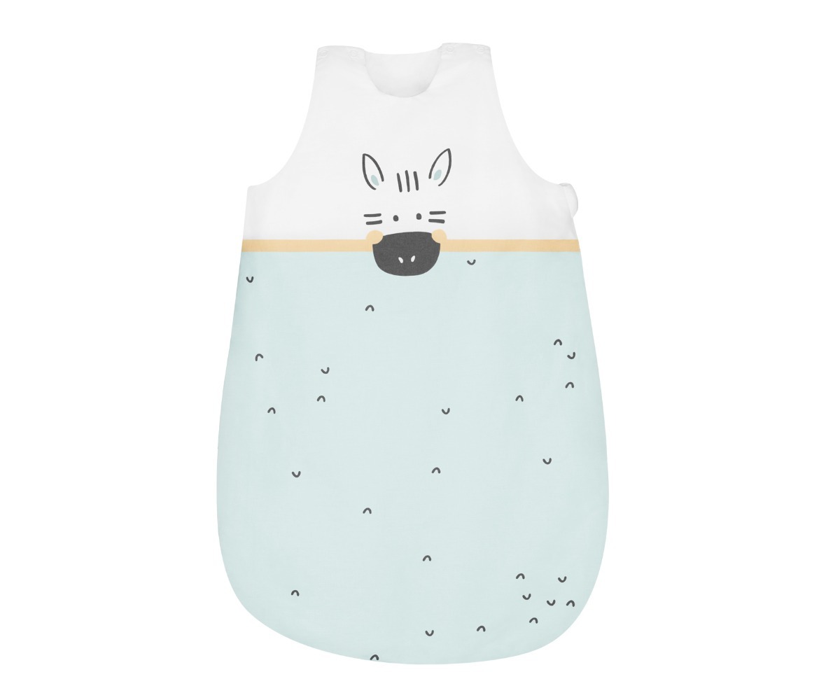 Talvine beebi magamiskott Stripy Friends 1.8 TOG (6–18 kuud) esiküljel on armas loomamotiiv.