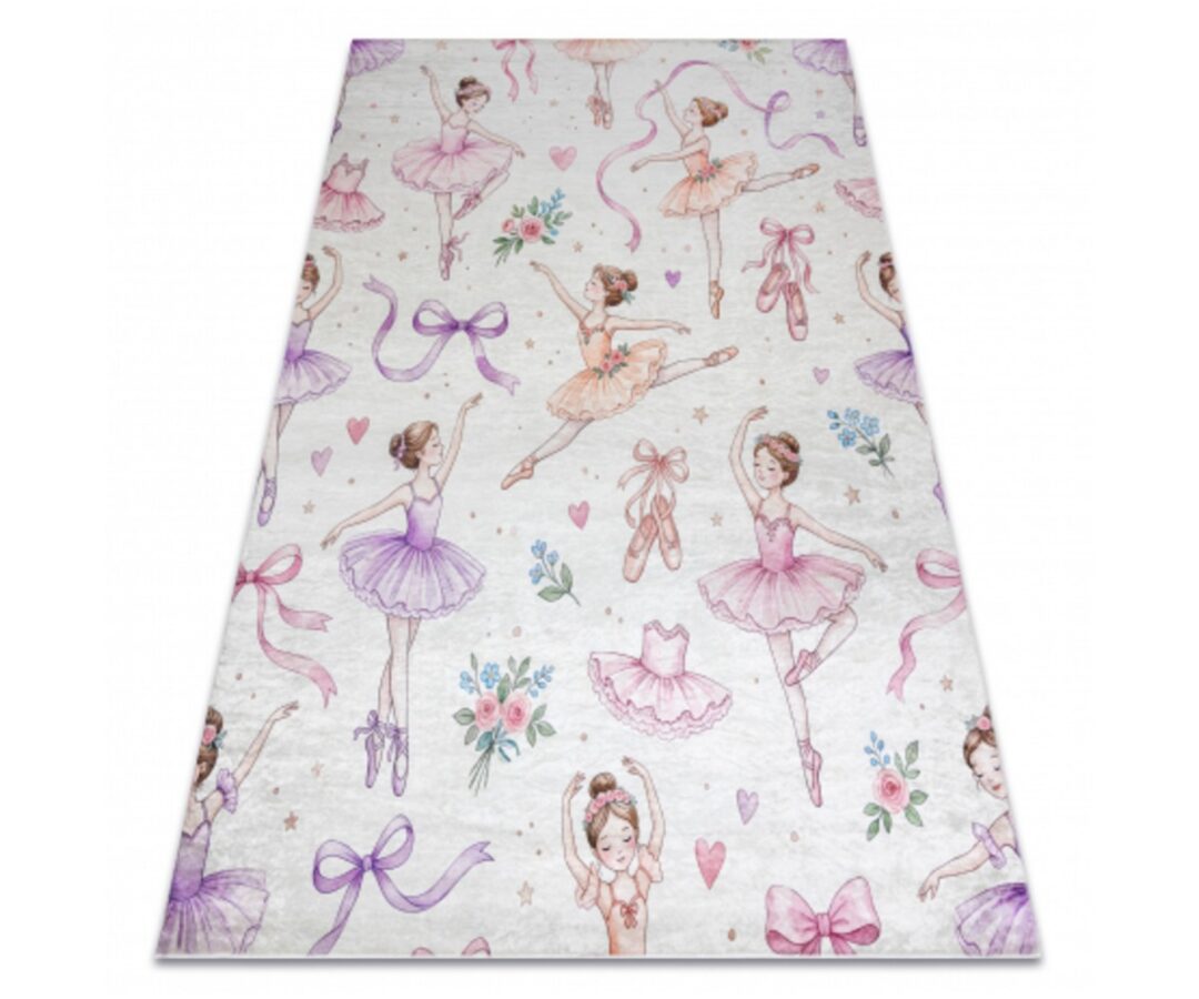 Lastetoavaip BAMBINO Ballerina, lastetuba, libisemiskindel, kreem ja roosa toonidega