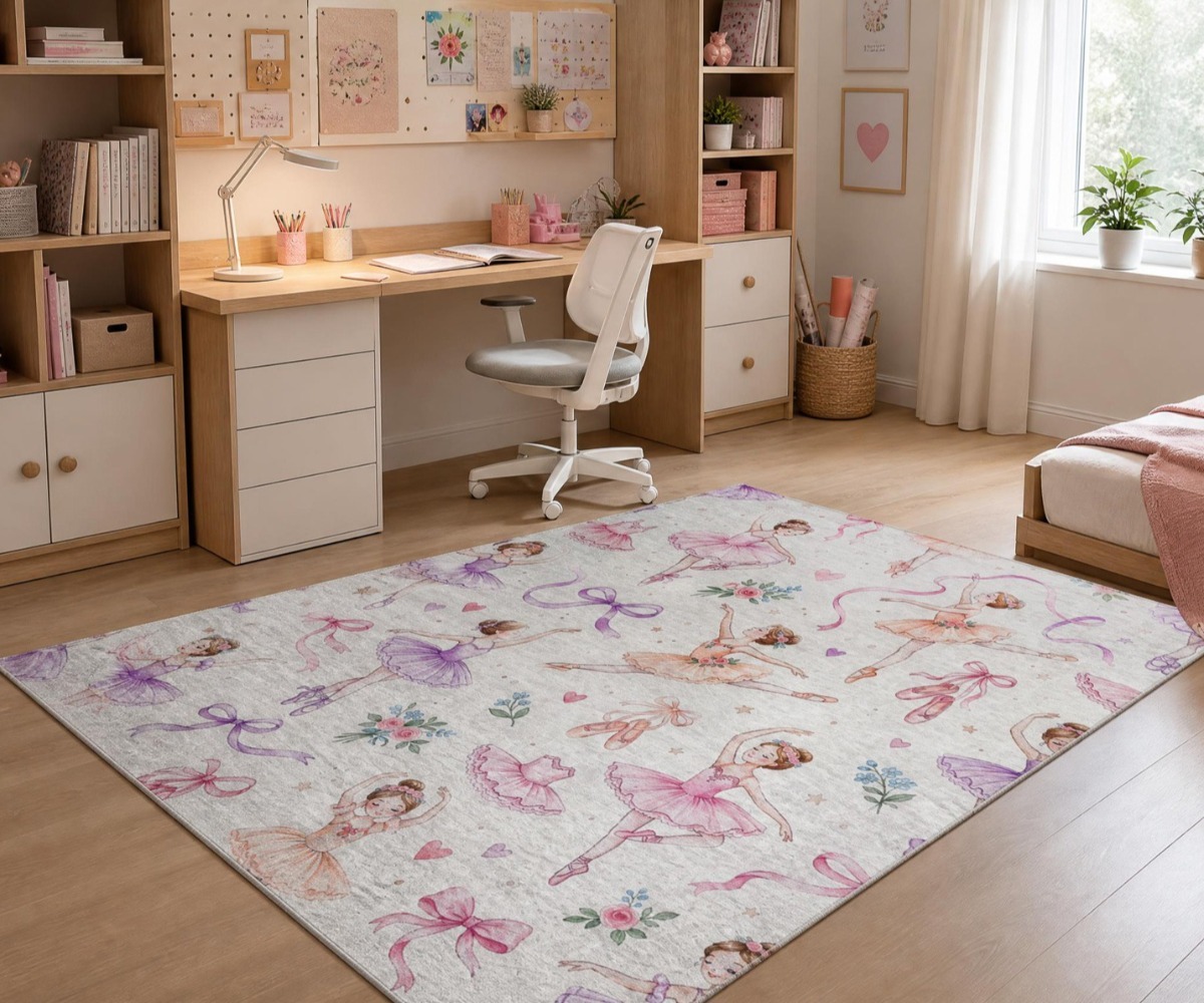 Lastetoavaip BAMBINO Ballerina, kreem / roosa, lastetoas, sobib ideaalselt mängimiseks