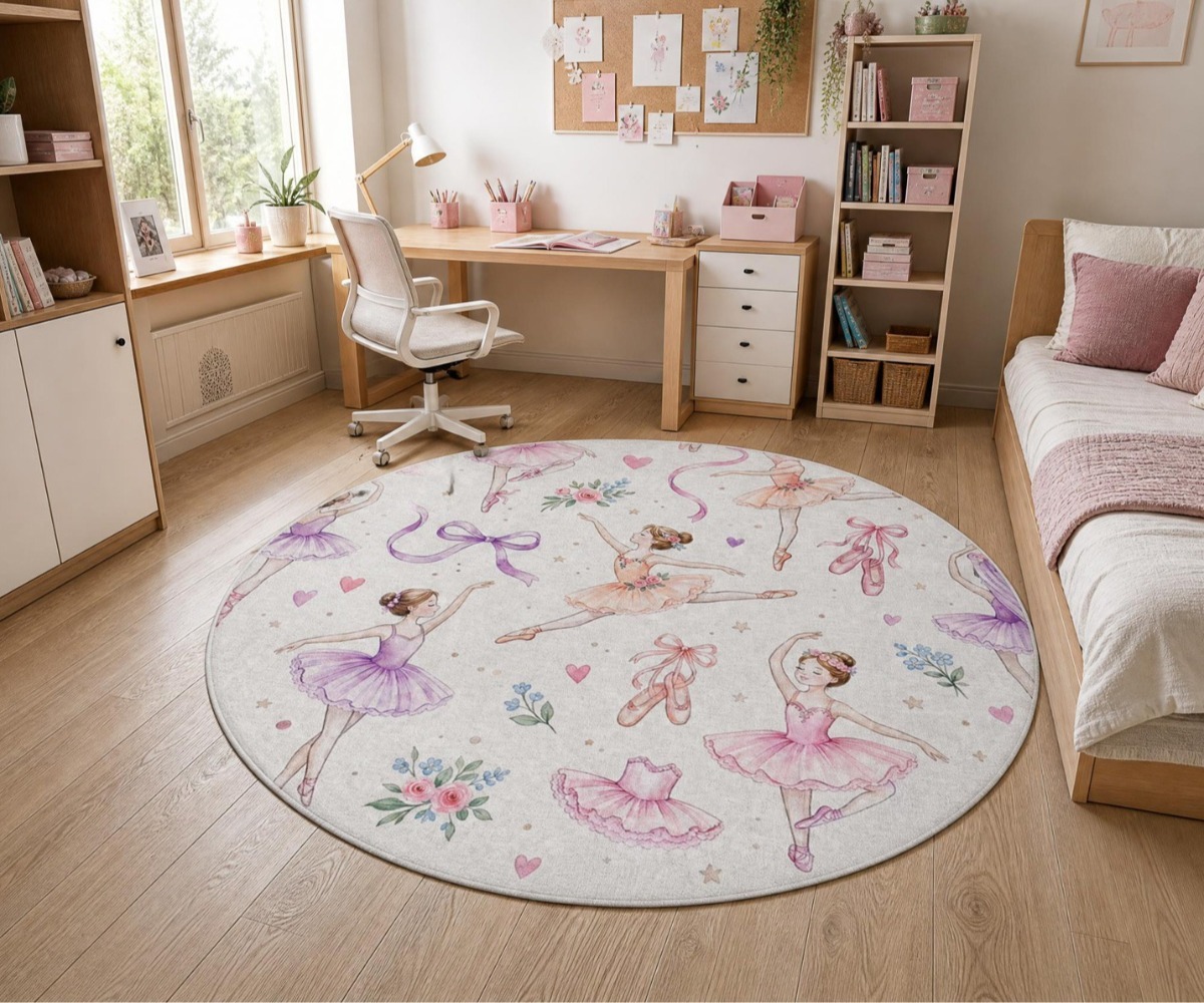 Lastetoas paigaldatud ümmargune lastetoavaip BAMBINO Ballerina