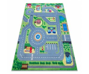 Lastetoa autovaip BAMBINO, kujutis suurlinna tänavatest rohelises ja hallis värvitoonis.