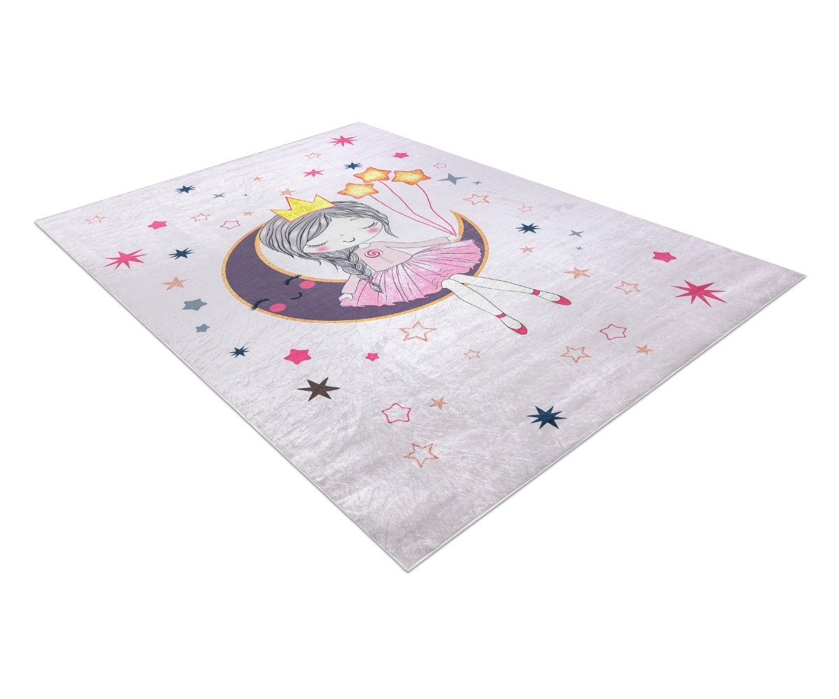 Viimistletud Lastetoavaip BAMBINO Printsessi tähed, libisemiskindel, roosa vaip vaatenurgast.