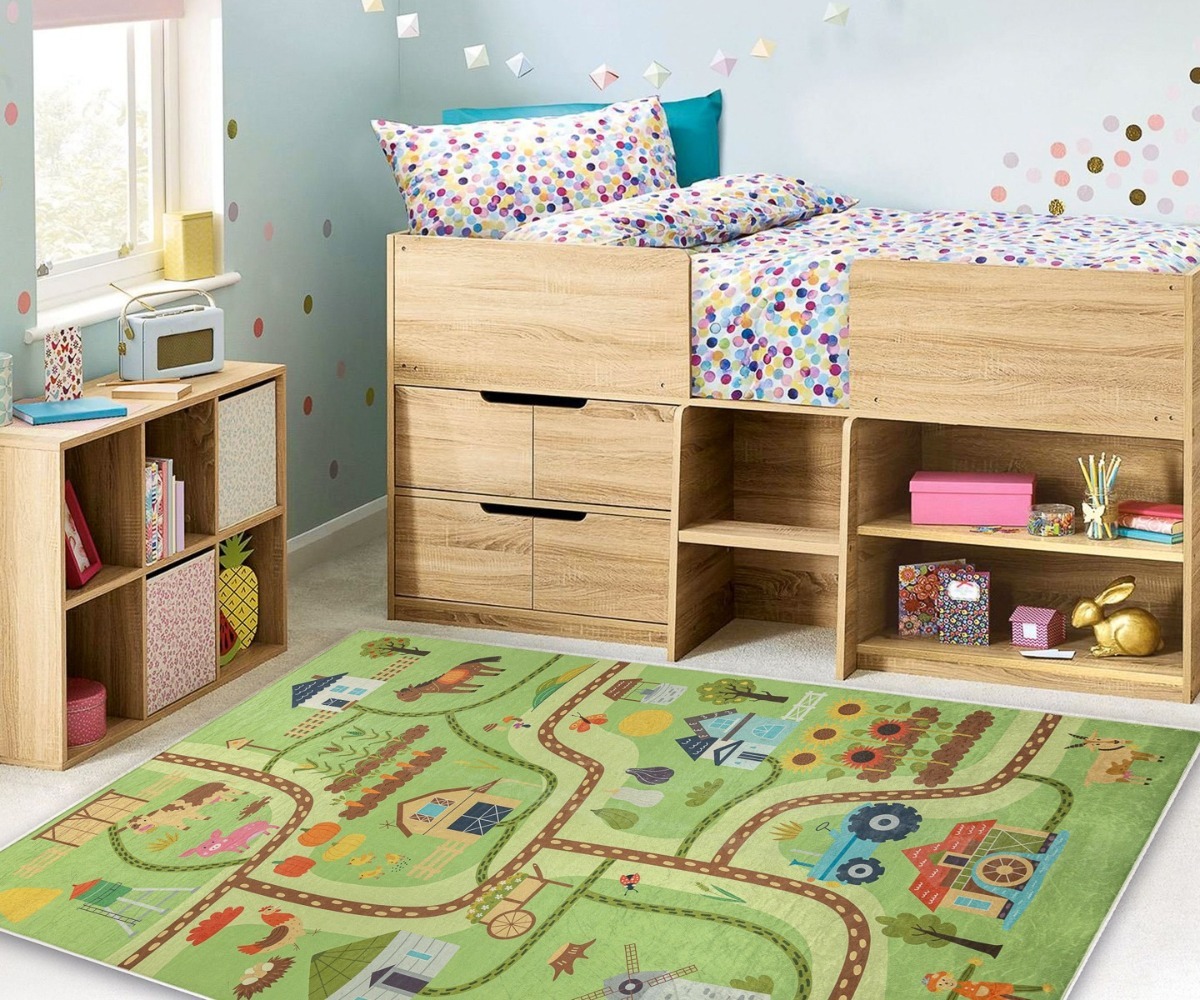 Lastetoa autovaip BAMBINO Farm, libisemiskindel, roheline pruun, lastetubade dekoratsioon