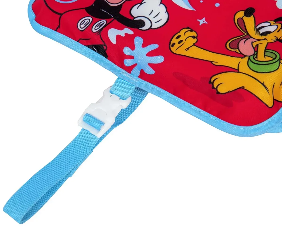 Laste ujumistreeningu vest Miki Bestway lähemal, detailid ja kinnihoidmise süsteem.