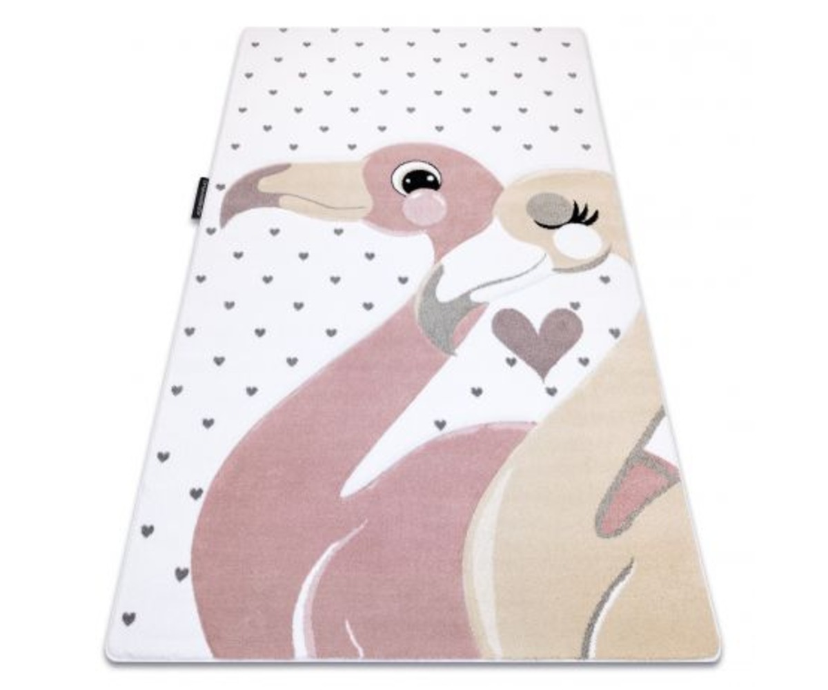 Lastetoavaip PETIT Flamingod ja südamed, lähedane vaade kahest flamingost ja südame mustrist.