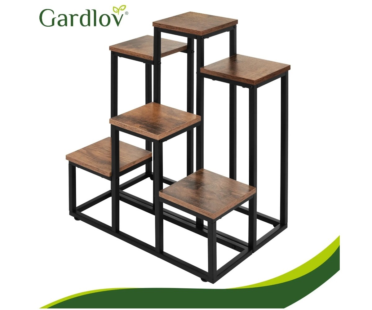 Gardlov 6 riiuliga lillealus, metall ja puit, loft-stiilis.