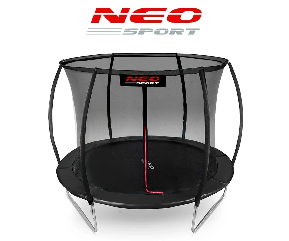 Neo-Sport batuut Ø252cm sisemise ohutusvõrgu ja redeliga – must, minimalistlikus fondis
