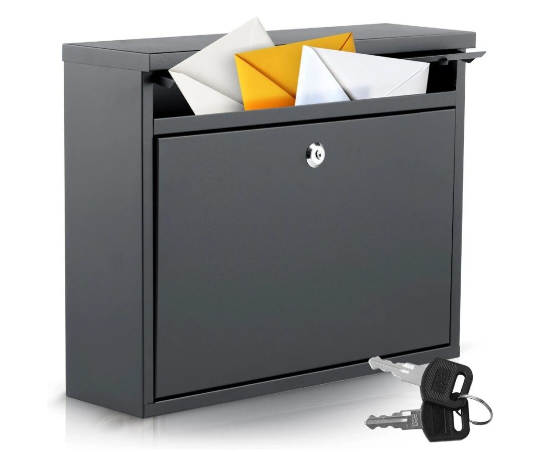 Postkast HUMBERG HM-860 37,5×30×12cm – must, avatud asendis, postiga.