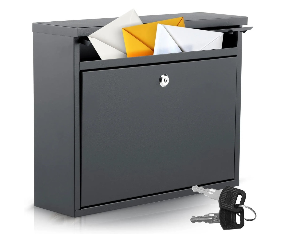Postkast HUMBERG HM-860 37,5×30×12cm – must, avatud asendis, postiga.