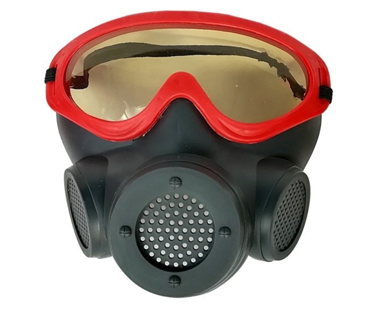 Punase äärega laste tuletõrjuja mask, mis kuulub komplekti, kus on kiiver ja tulekustuti (3+).