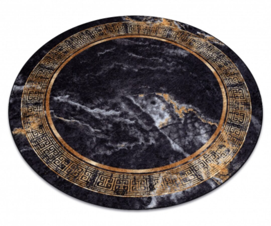 Ümmargune pestav ja libisemiskindel vaip MIRO Marble musta ja kuldse disainiga.
