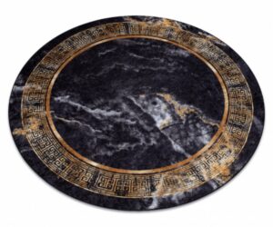 Ümmargune pestav ja libisemiskindel vaip MIRO Marble musta ja kuldse disainiga.