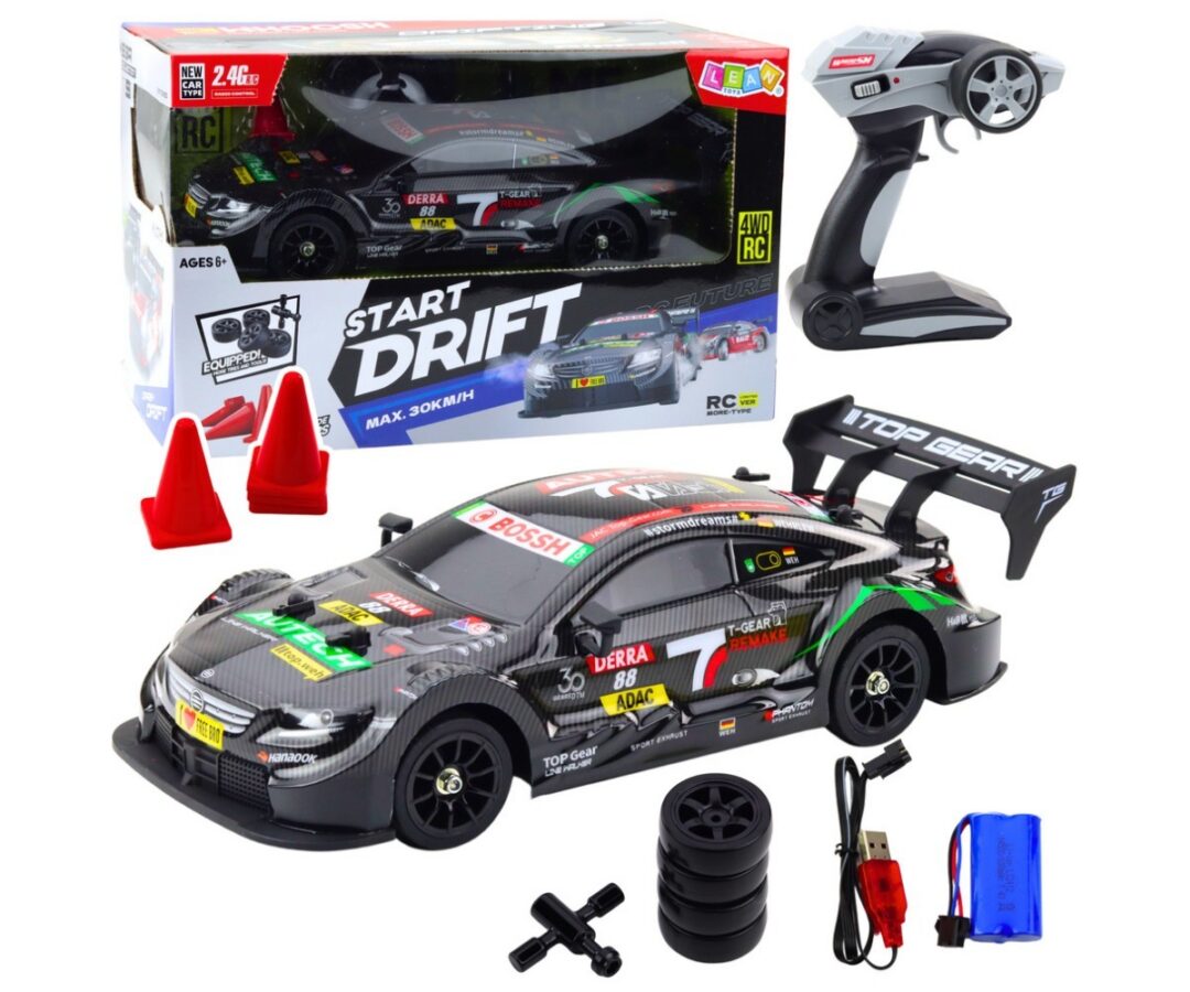 Puldiga driftiauto 31cm LED-valgustusega koos puldi, konnade ja tarvikutega.
